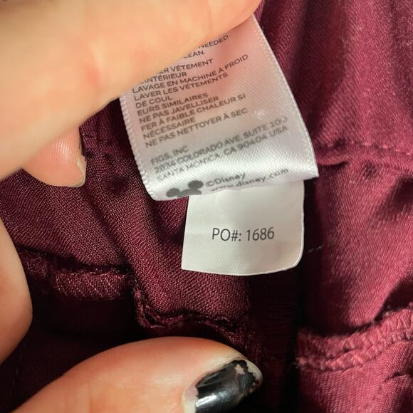 FIGS Disney Maroon Scrub Bottoms Extra Small XS Mickey Mouse‎ Burgundy Joggers - Picture 9 of 9